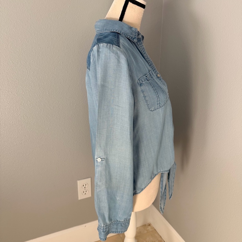 Chico's Light Blue Tie-Front Denim Button-Down - Picture 7 of 12